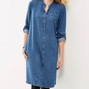 J. Jill Blue Plaid Button-Front Long Sleeve Shirt Dress size M